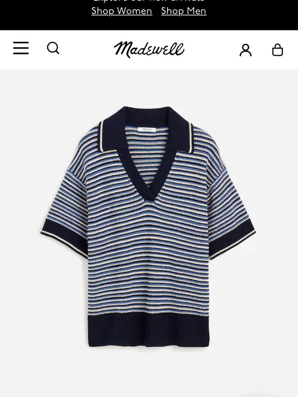 Madewell Navy, White & Light Blue Striped Short-Sleeve Polo Sweater
